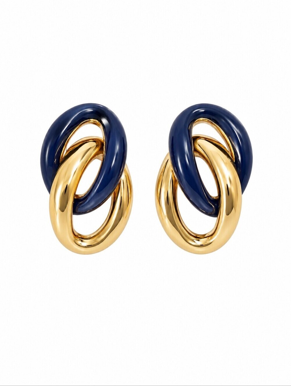 VTG NAPIER 1980s Navy Blue Enamel Interlocking Oval Baddie Post Earrings